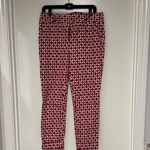 LOFT Red and White Patterned Skinny Pants